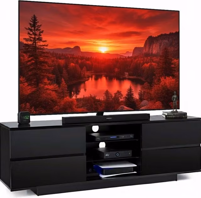 AVITUS Modern Glossy Black TV Cabinet for up to 65 inch TVs, W/D/H: 158 x 40 x 48 cm