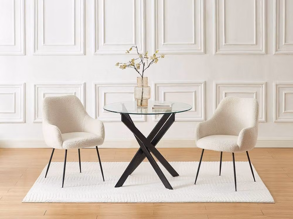 Vente-unique Modern Round Dining Table with Transparent Glass Top and Black Metal Base, Diameter: 90 cm, Height: 77 cm – 3