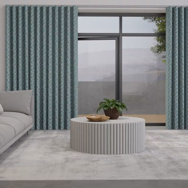 Terrys Leaf Vine Made to Measure Wave Blackout Eyelet Curtains in Blue and Turquoise Floral Design