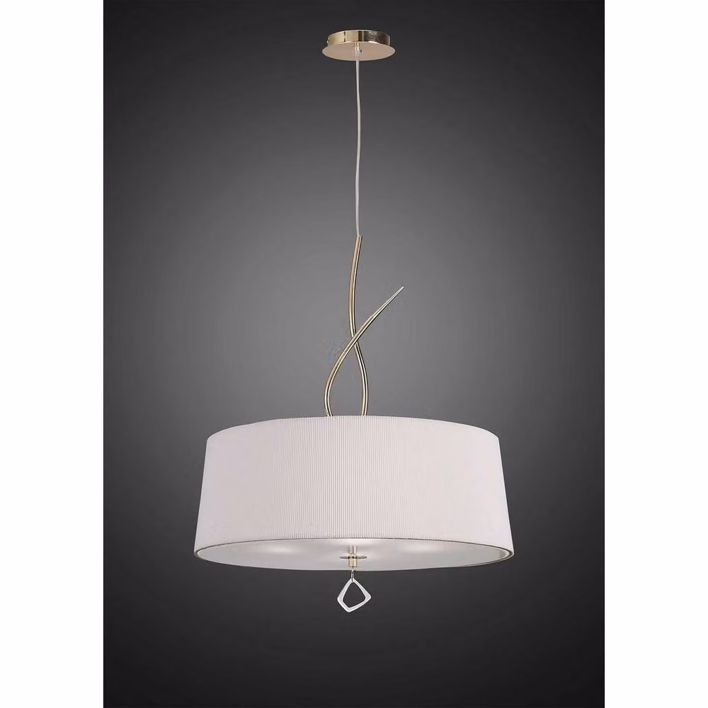 Netlighting Mara Round Pendant Light with 4 E27 Fabric Shades in Gold and White – 2