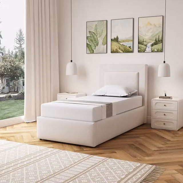 Artemis Home Modern Upholstered Single Ottoman Bed Frame with Lift Up Base, Beige, W/D/H: 90 x 190 cm