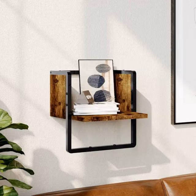 Berkfield Home Wall Mounted Bar Shelf in Smoked Oak Brown, W/D/H: 30 x 25 x 30 cm