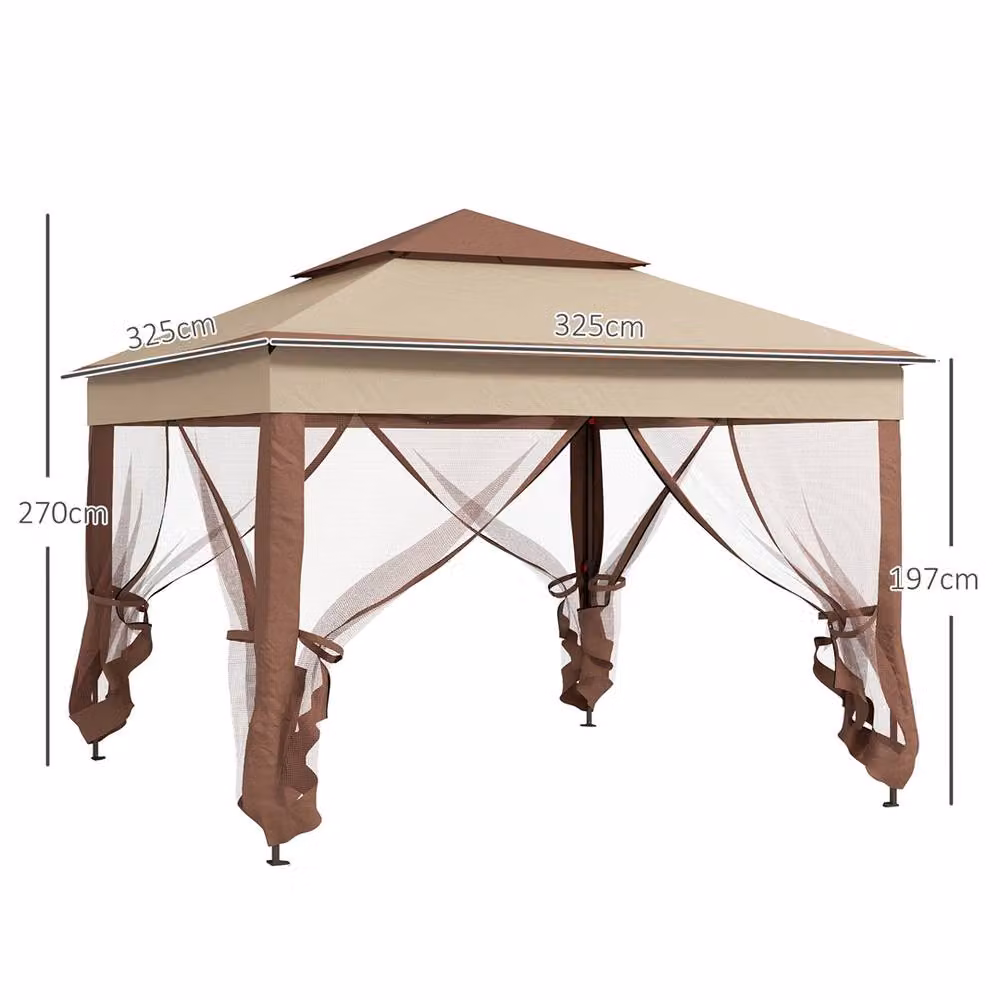 SPETLEK Metal Garden Canopy Tent Shelter in Beige, W: 300 cm, D: 300 cm, H: 270 cm – 4
