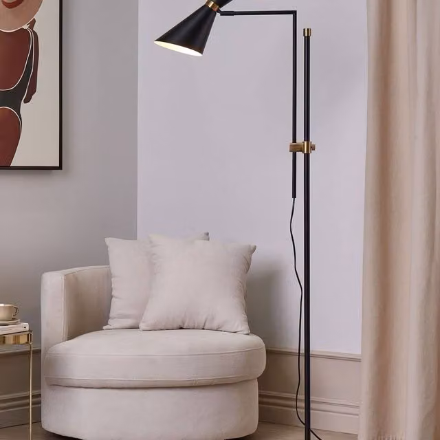 Wyld and Coco Lighting Modern Adjustable LED Floor Lamp with Marble Base and Black Metal Gold Accents