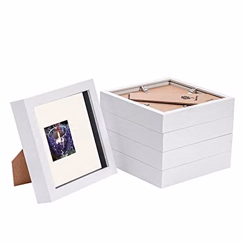 Nicola Spring 5 Piece Square 3D Shadow Box Photo Frame Set in White with Glass Aperture