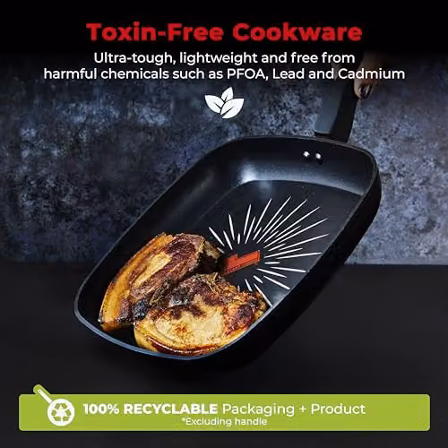 Tower SmartStart Forged Aluminium Non-Stick Grill Pan, Black, 26cm – 4