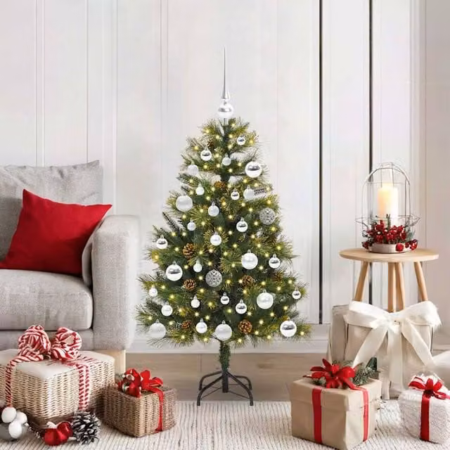 Berkfield Home Artificial Hinged Christmas Tree with Cones, Green, Height: 150 cm