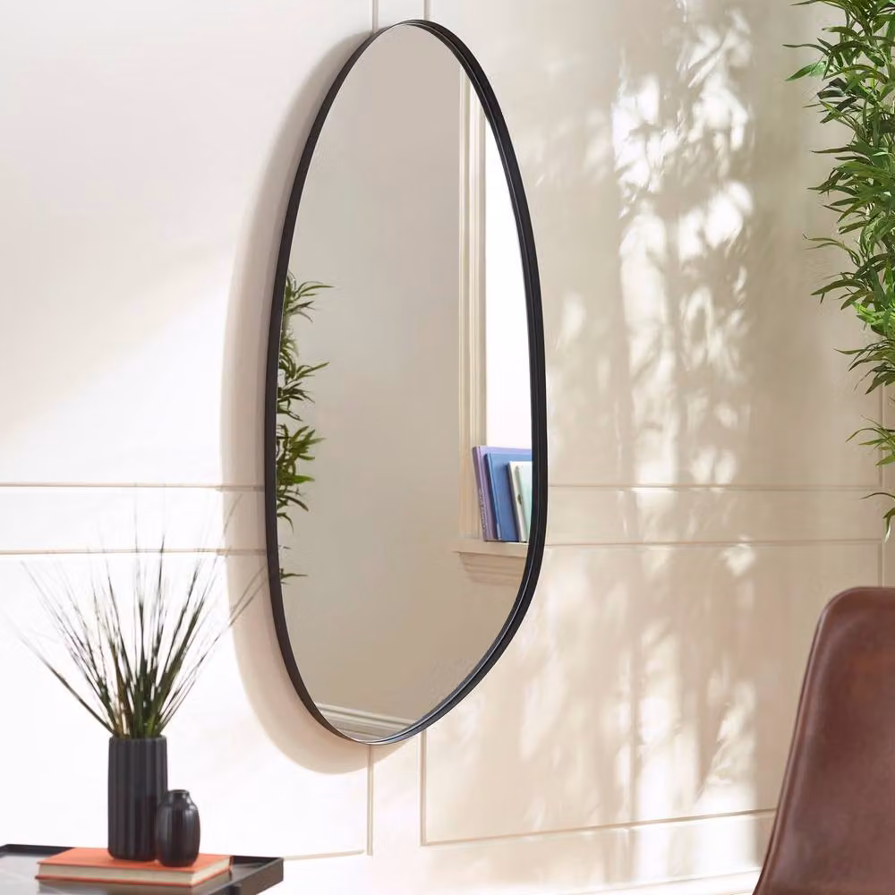 Cheshire Oblique Modern Black Metal Wall Mirror, 95 cm – 2