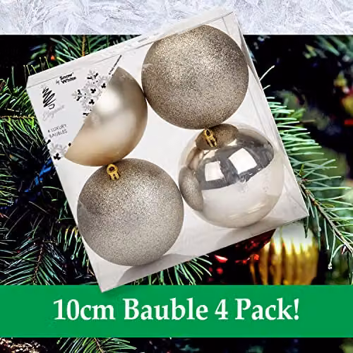 VFM Gold Round Christmas Tree Baubles, 4 Pack – 7