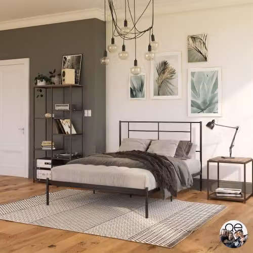 DHP Jensen Modern Metal Double Bed in Black, W/D/H: 140 x 200 cm