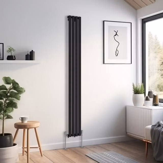 Right Radiators Oval Single Panel Vertical Radiator in Black, H: 180 cm, W: 23.6 cm