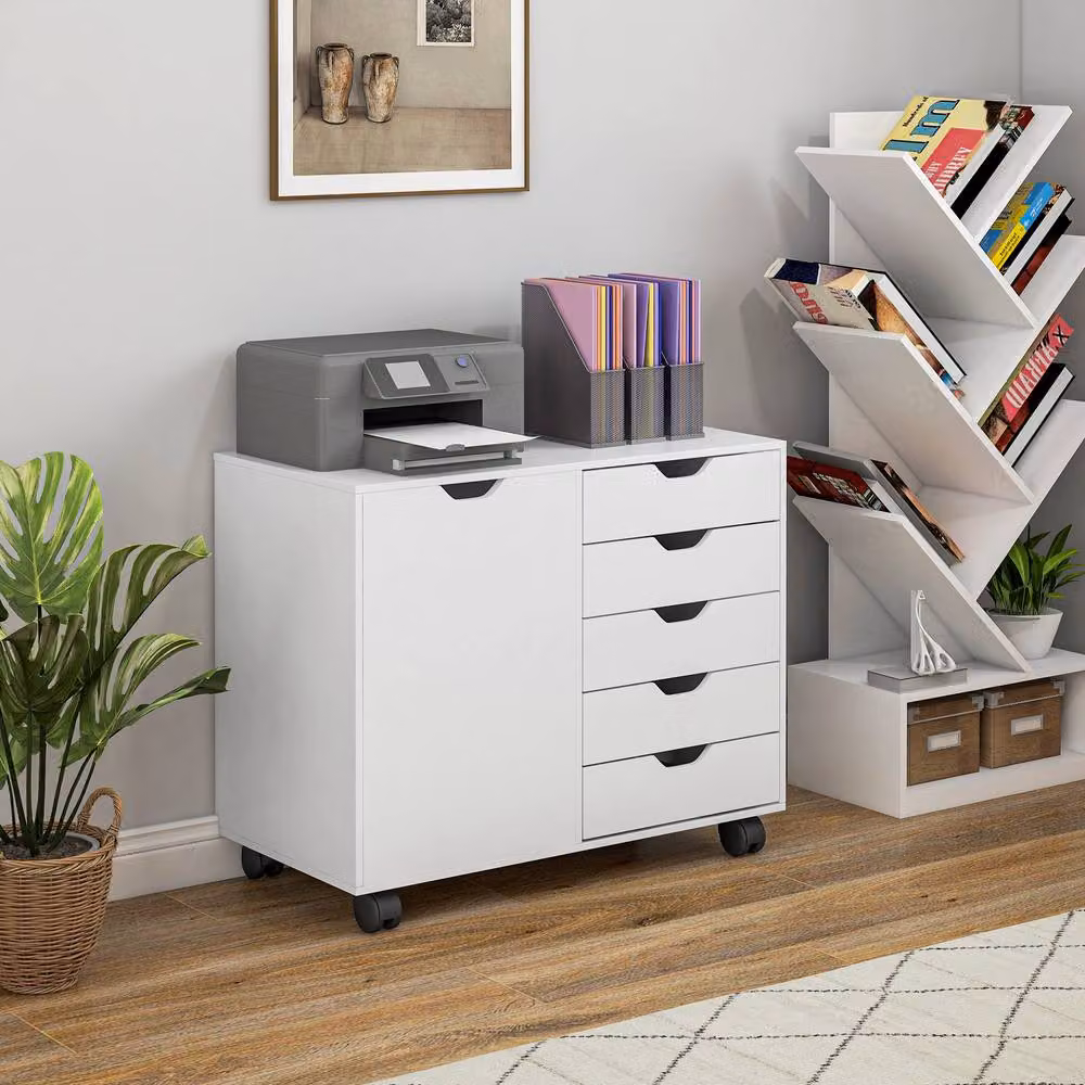 Rolipo Mobile Office Storage Cabinet in White with Hinged Doors, Internal Drawers and Adjustable Shelves – 3