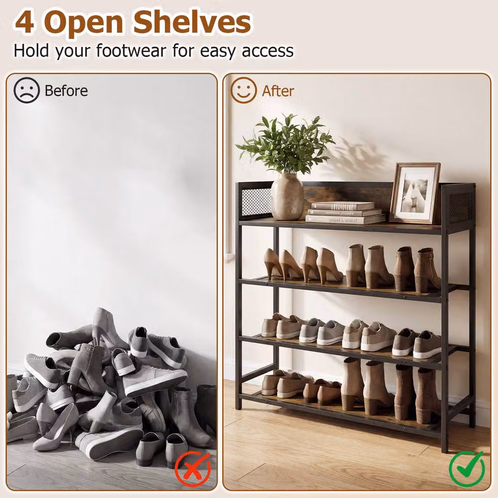 Gymax Industrial 4-Tier Metal Shoe Rack Organizer in Brown and Black – 5