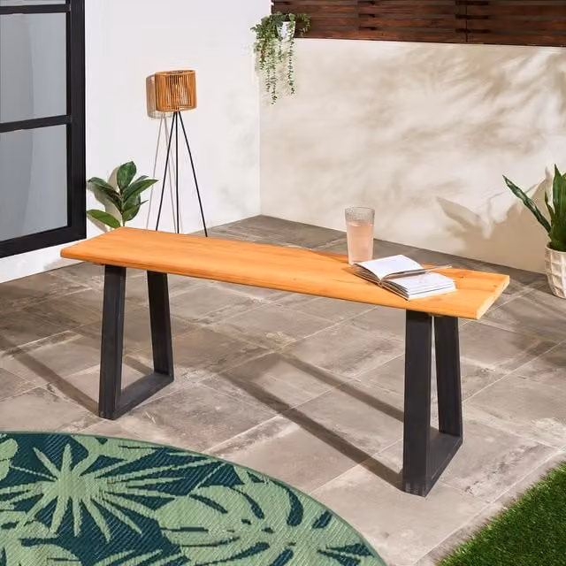 OHS 2 Seater Modern Wood Garden Bench in Natural and Black