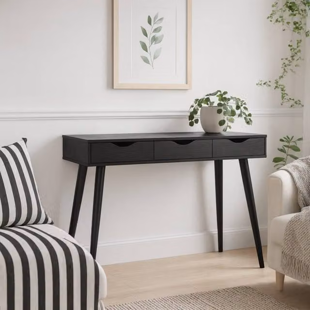 Wyld Haus Dresden Black Modern Writing Desk with Ash Top and Matte Metal Base