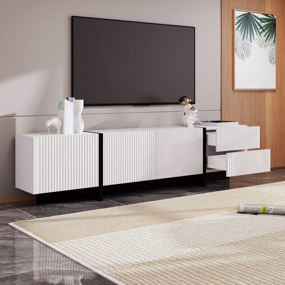Matteo Modern TV Cabinet with 3 Doors and 2 Drawers in Black and White – 2