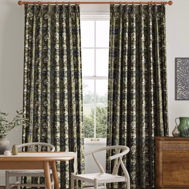 William Morris At Home African Marigold Made to Measure Velvet Curtain in Cornflower Blue and Green