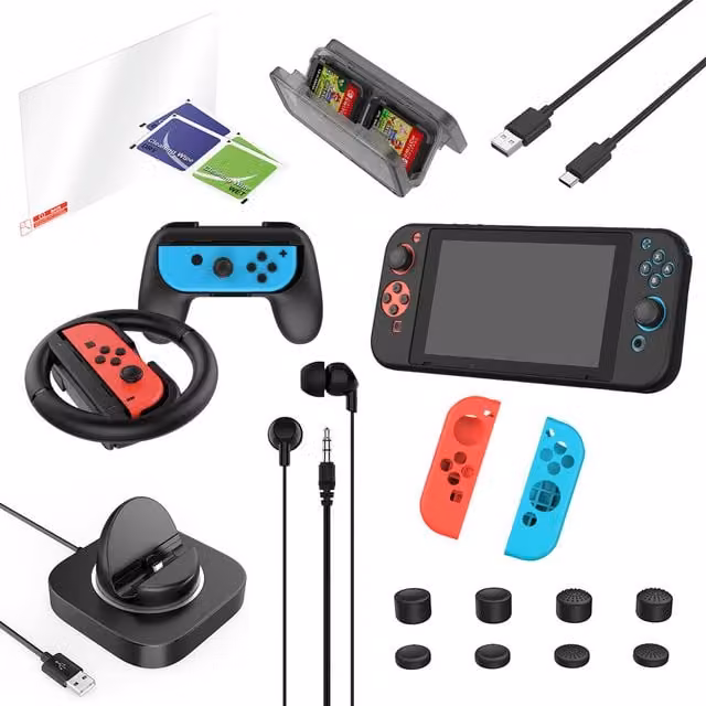 Nintendo Switch 20 Piece Accessory Kit in Black and Multicolour