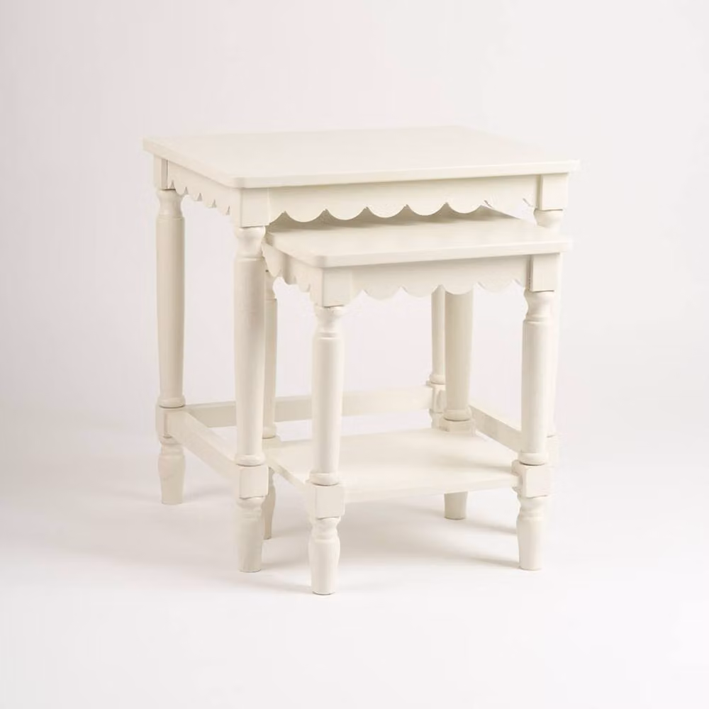 Scottish Everlastings Ltd Ivory Scalloped Edge Nesting Tables, Set of 2 – 2