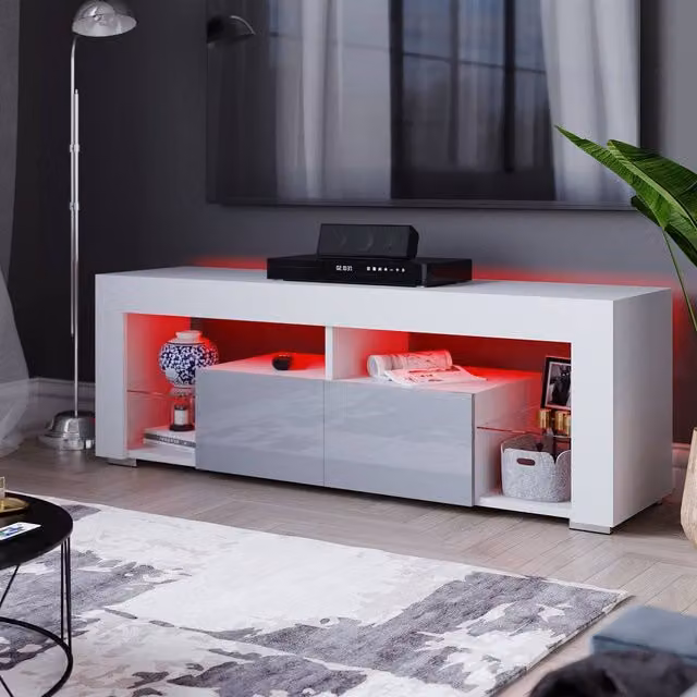 HD Designs Vida Designs Luna Modern Glossy White 2 Drawer LED TV Unit with Glass Details