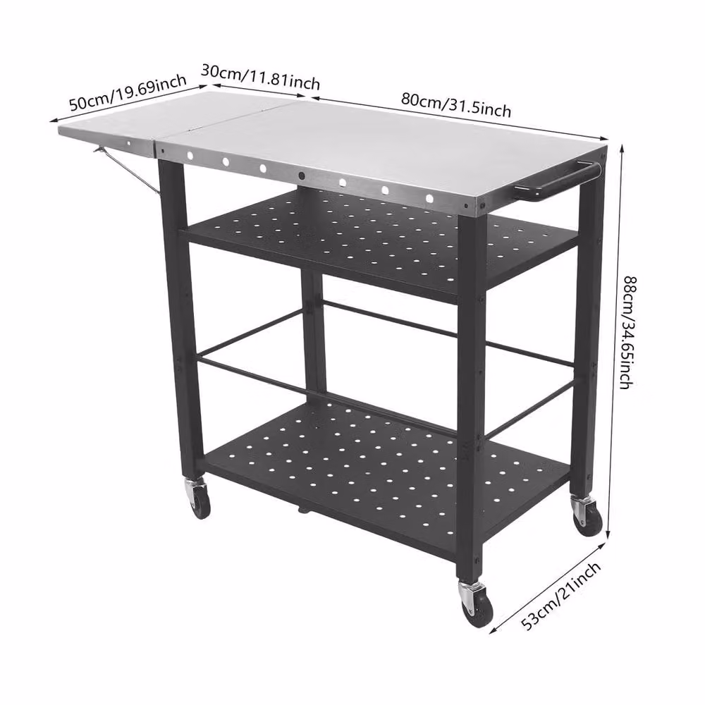 Havendro Stainless Steel 4-Tier Pizza Oven Table and Grill Cart Trolley on Wheels in Matt Black, W/D/H: 80 x 80 x 88 cm – 2