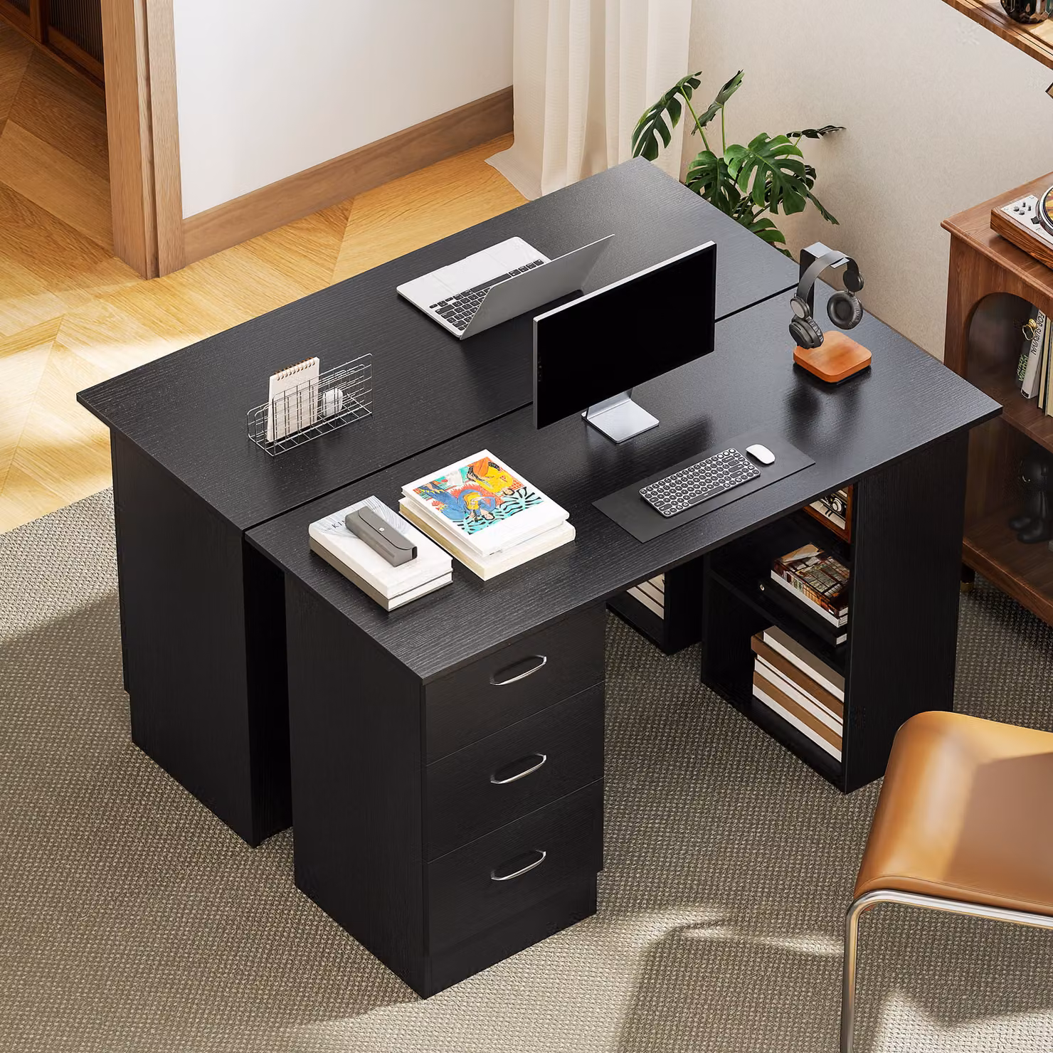 HOMCOM Black Computer Desk with 3 Storage Shelves and 3 Drawers, W/D/H: 120 x 49 x 72 cm – 7