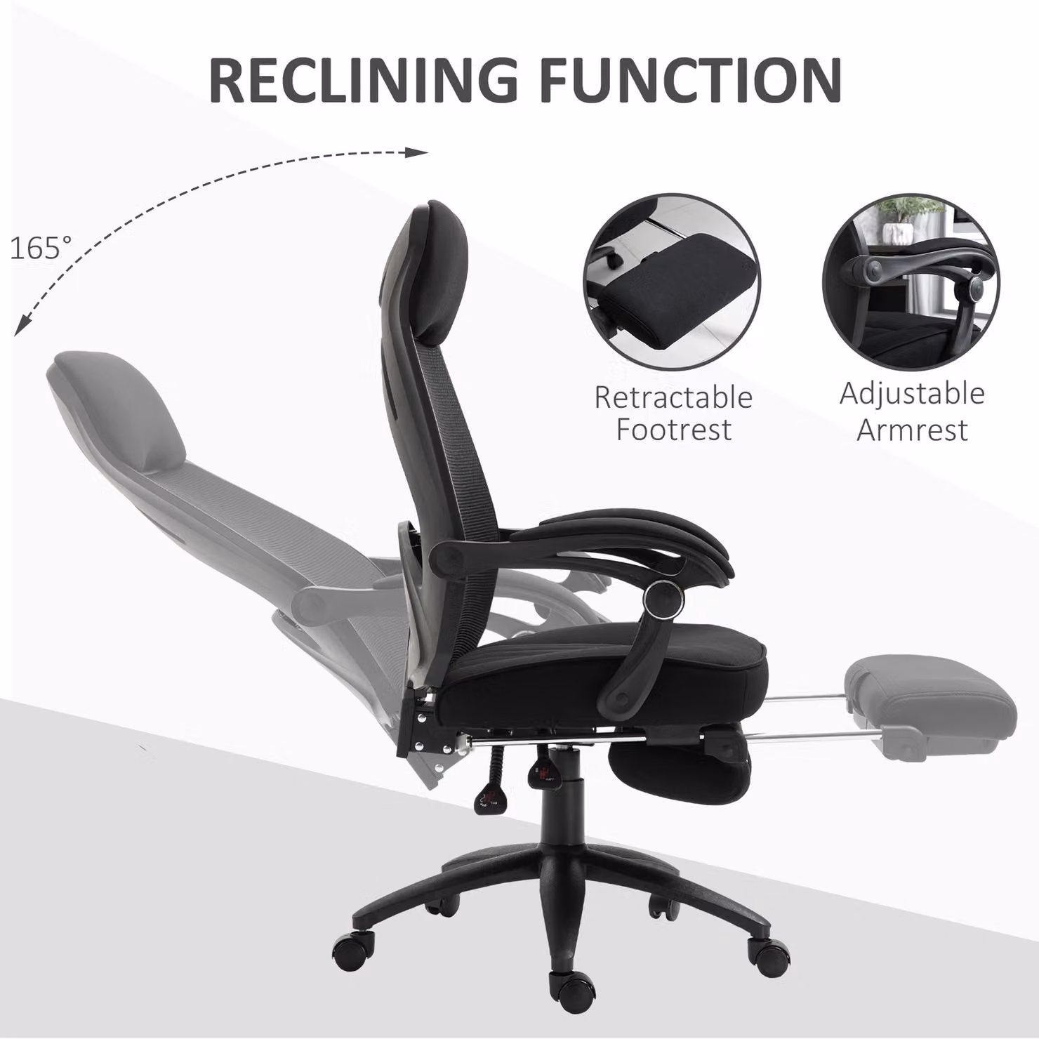 Vinsetto Black Executive Home Office Chair with Headrest, Footrest and Adjustable Lumbar Support – 5