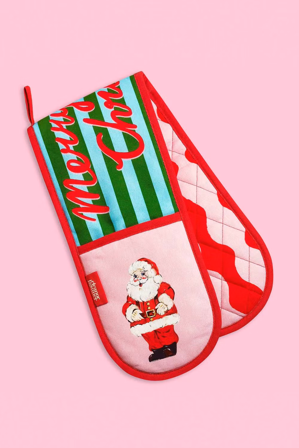 Eleanor Bowmer Santa Cotton Double Oven Glove in Red, Green and Multicolour – 3