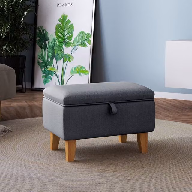 Livingandhome Fabric Upholstered Rectangular Storage Ottoman in Grey
