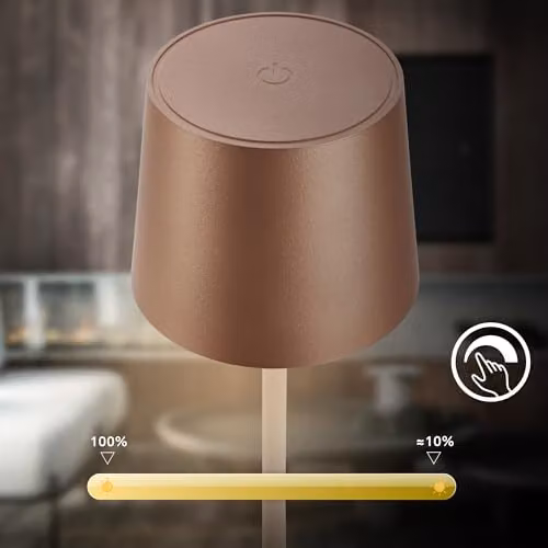 Briloner Rechargeable LED Table Lamp with Touch Dimming, IP44 Waterproof, Cordless Warm White Light, W/D/H: 11 x 11 x 34.5 cm, Brown or Grey – 4