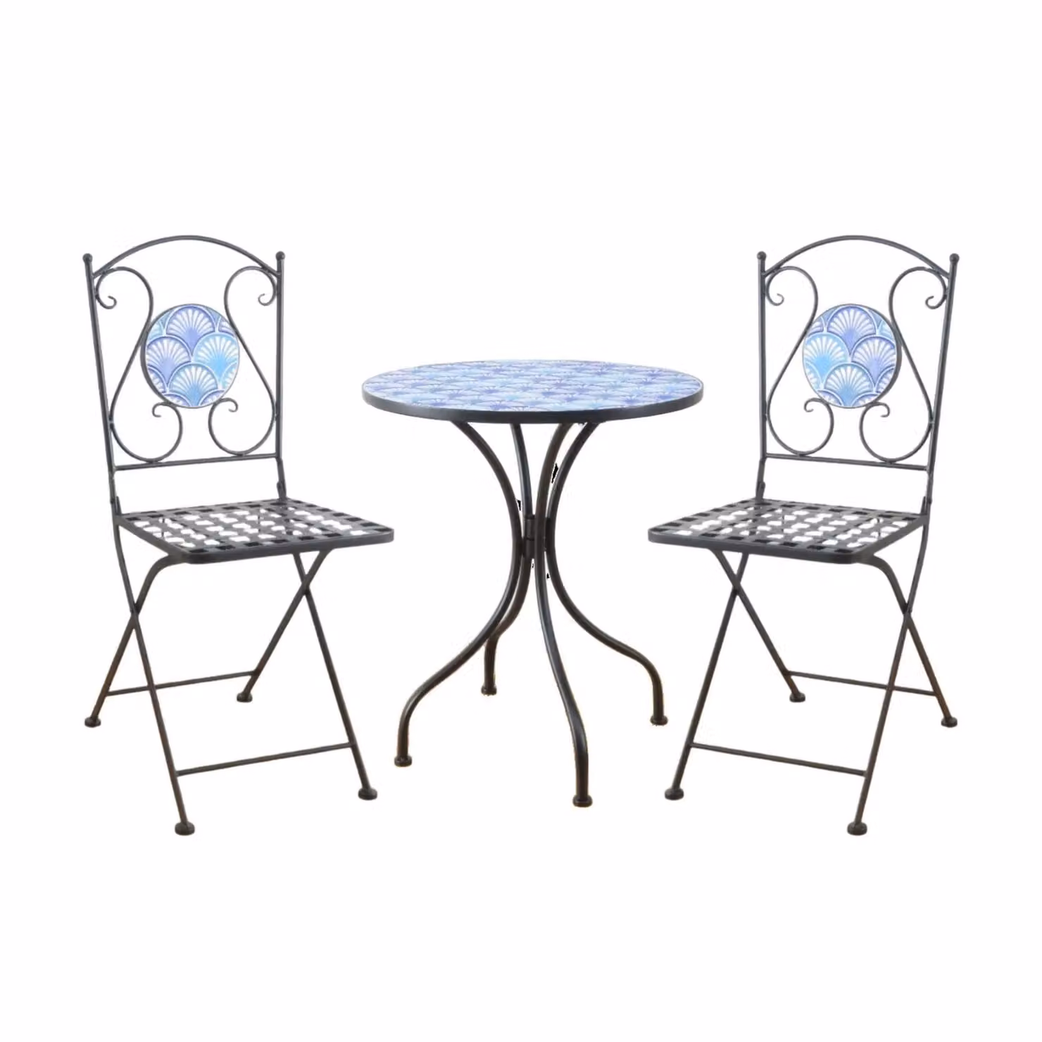 Home Source Shell Mosaic Design Bistro Patio Set in Blue – 3