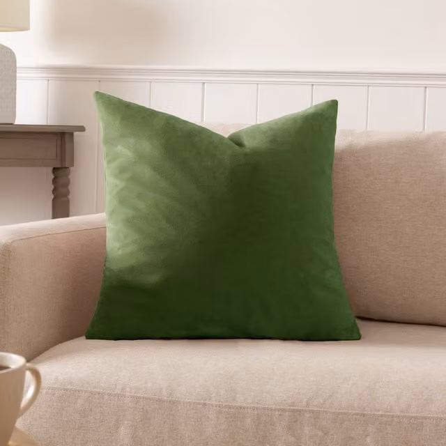 Paoletti Sunningdale Plain Velvet Square Cushion in Green, W/D/H: 50 x 50 x 50 cm