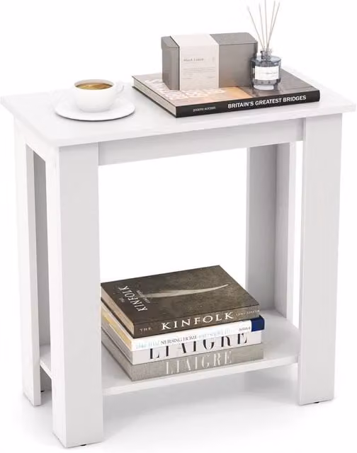 Costway Modern 2-Tier Side Table with Storage Shelf in White – 1