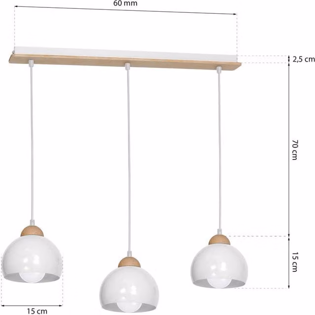 Milagro Dama White Pendant Lamp with Wood and Ceramic Details, 3 x E27