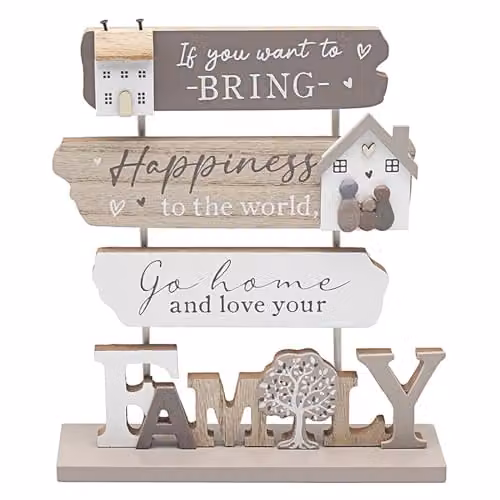 Lesser & Pavey Multicolour Family Standing Decor Pebble Plaque, Rectangular Wood Tabletop Design