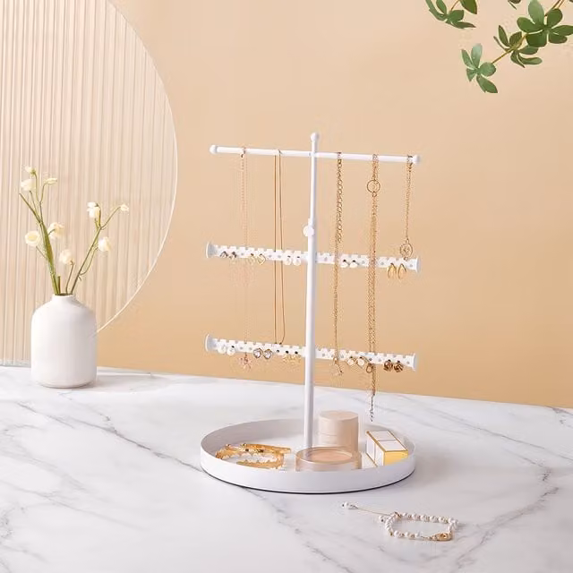 Livingandhome Retractable White Metal Freestanding Jewelry Display Stand