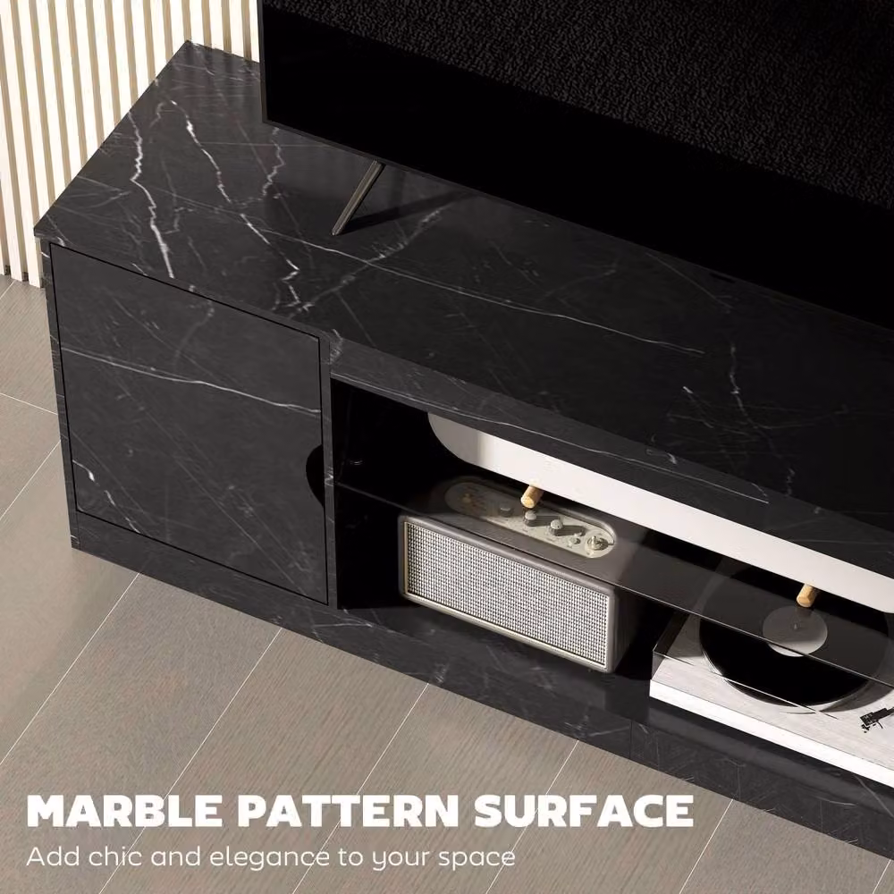 Wyld Haus Avadell Black Marble Effect TV Unit with Glass Shelf, W: 148 cm, D: 52.6 cm, H: 35 cm – 5