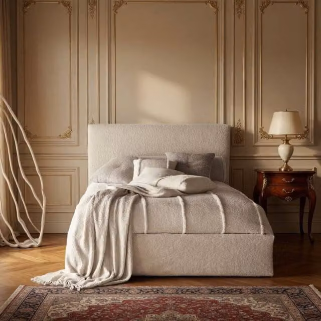 KDMD Beeston Boucle Upholstered Platform Mink Bed Frame in Beige, Single