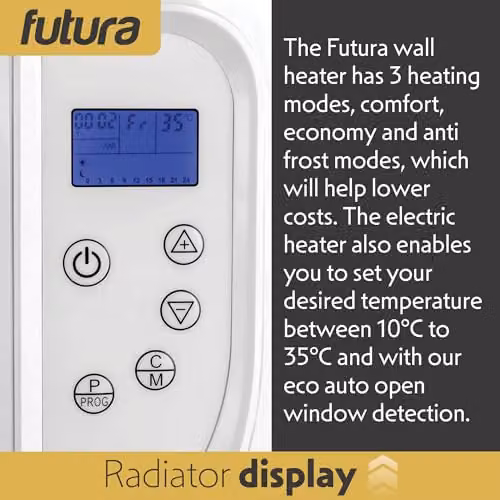 Futura 1000W White Wall Mounted Convector Electric Panel Heater with Timer and Frost Protection – 6