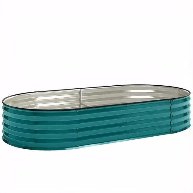 Outsunny Galvanised Steel Raised Garden Bed with Safety Edging in Green, W/D/H: 90 x 90 x 30 cm