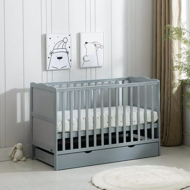 Mcc Direct Orlando Cot with Drawer in Grey, Solid Pine Wood