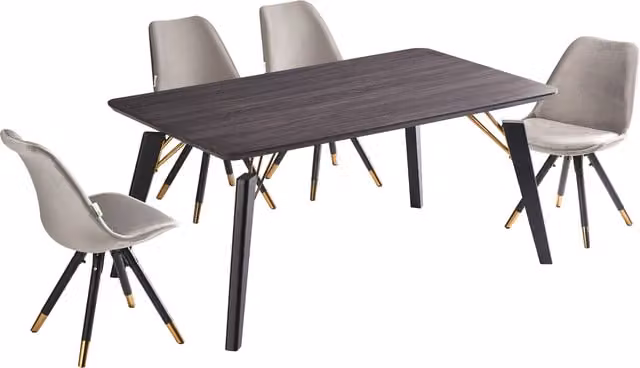 Life Interiors Sofia Cosmo LUX Rectangular Dining Set with Table and 4 Chairs in Grey, Black and Gold