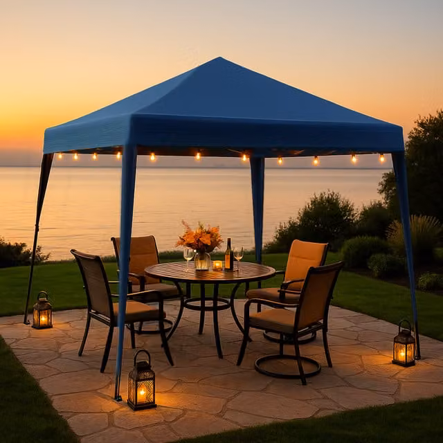 Home Source Easy Up Blue Outdoor Garden Gazebo Marquee Camping Canopy Tent W: 200 cm x D: 200 cm x H: 200 cm