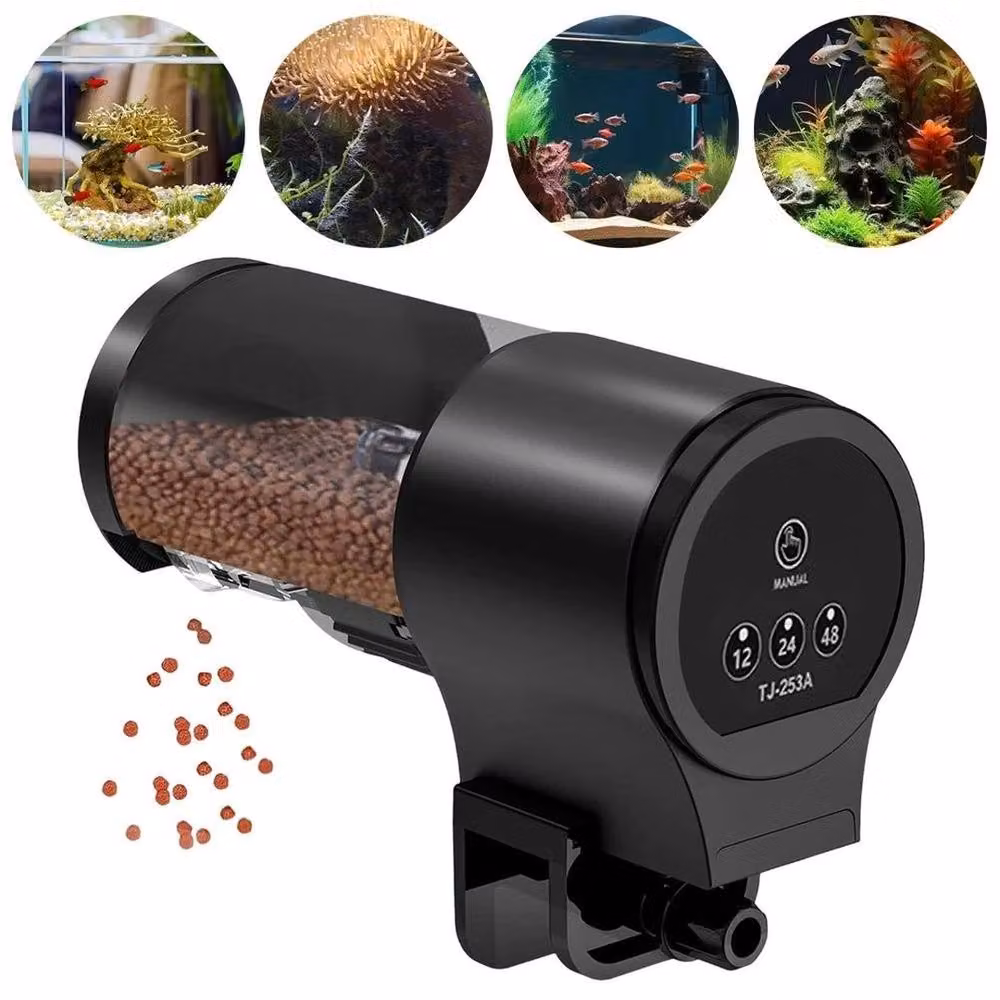 FLAVORA Automatic Fish Feeder Adjustable Auto Feeding Dispenser, 100ml, Black – 5