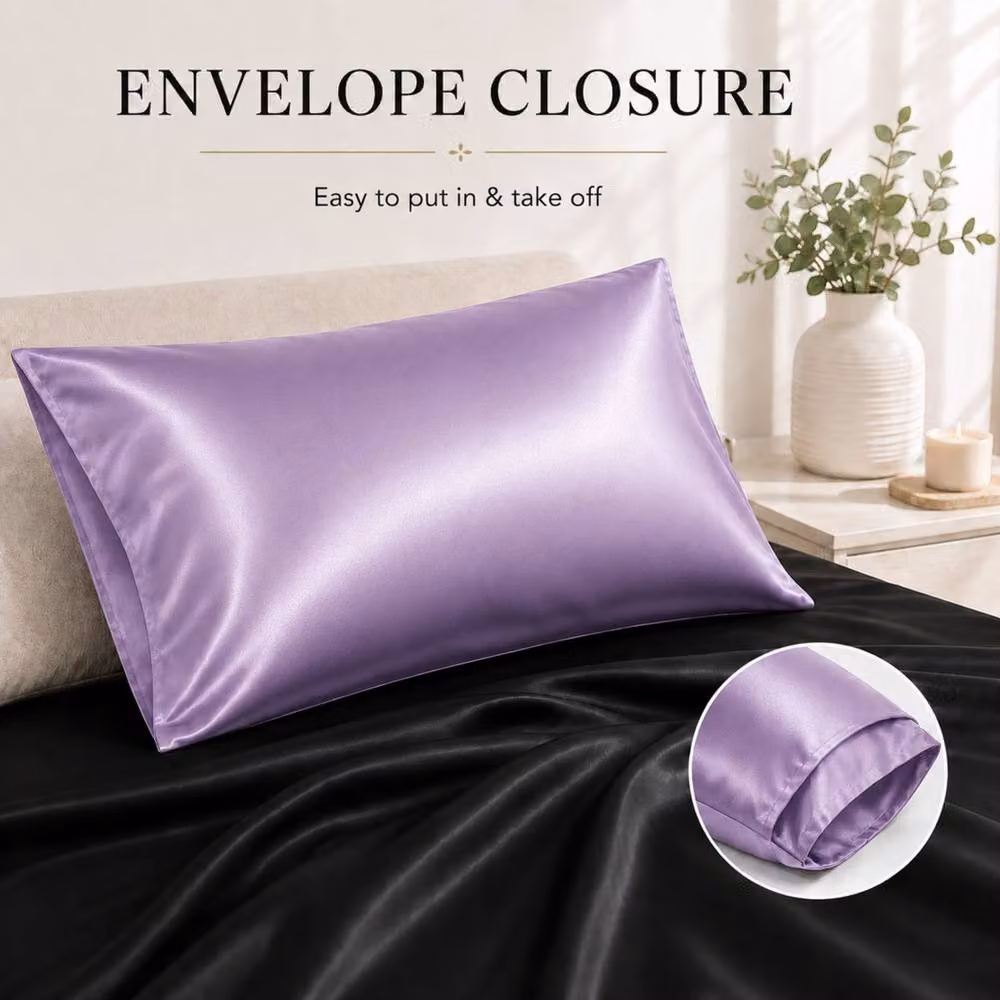 Pamposh Set of 6 Luxury Mako Satin Silk Pillowcases in Purple – 3
