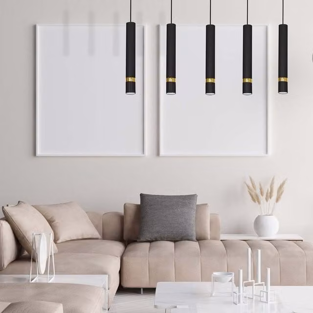 Milagro Joker Minimalist Cylinder Pendant Lamp in Black and Gold/Brass, 5x GU10