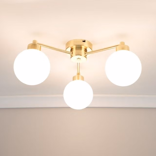 Jonah 3 Way Flush Ceiling Light Fitting with LED Bulbs in Gold/Brass