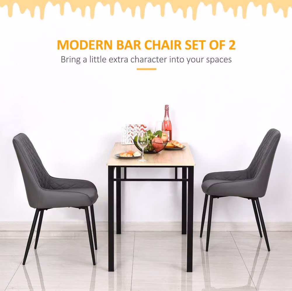 STILVORA Set of 2 Modern Grey PU Leather Dining Chairs with Metal Frame – 7