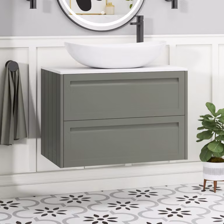 Royal Bathrooms Elmore Wall Hung Vanity Unit with Cesar Basin, Matt Green, Width: 80 cm