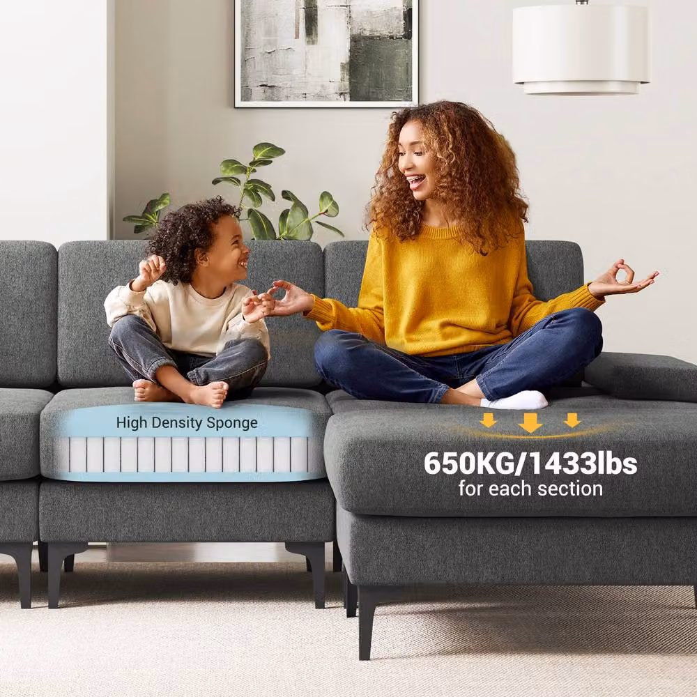 Dprodo 4 Seater L-Shape Corner Sofa Set in Dark Grey Chenille Fabric – 5